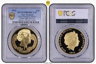 2022 New Zealand Platinum Jubilee $10 Gold Proof 2oz Coin PCGS PR69 DCAM