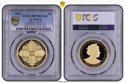 2022 Saint Helena Gothic Crown £5 Gold Proof 1oz Coin PCGS PR70 DCAM