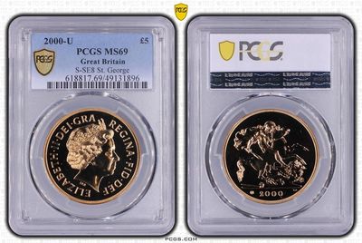 2000-U St George and the Dragon £5 Sovereign Gold Coin PCGS MS69