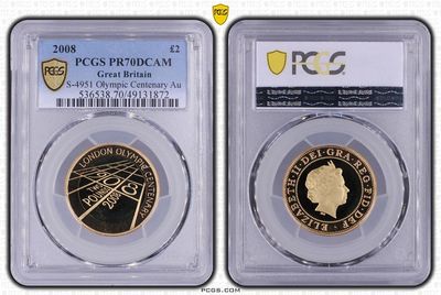 2008 London Olympic Games Centenary £2 Gold Proof Coin PCGS PR70 DCAM