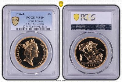 1996-U St George and the Dragon £5 Sovereign Gold Coin PCGS MS69