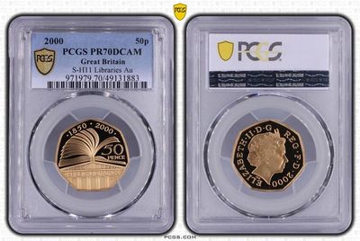 2000 Public Library 50p Gold Proof Coin PCGS PR70 DCAM