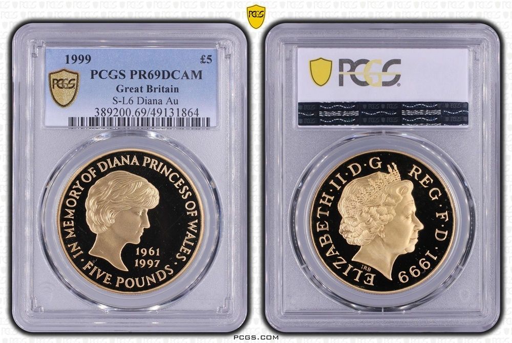 1999 Lady Diana Memorial £5 Gold Proof Coin PCGS PR69 DCAM
