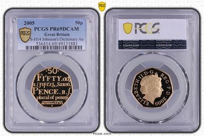 2005 Dictionary 50p Gold Proof Coin PCGS PR69 DCAM