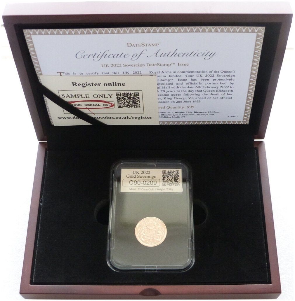 2022 Platinum Jubilee DateStamp Full Sovereign Gold Coin Box Coa