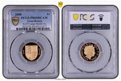 2008 Royal Shield of Arms £1 Gold Proof Coin PCGS PR69 DCAM