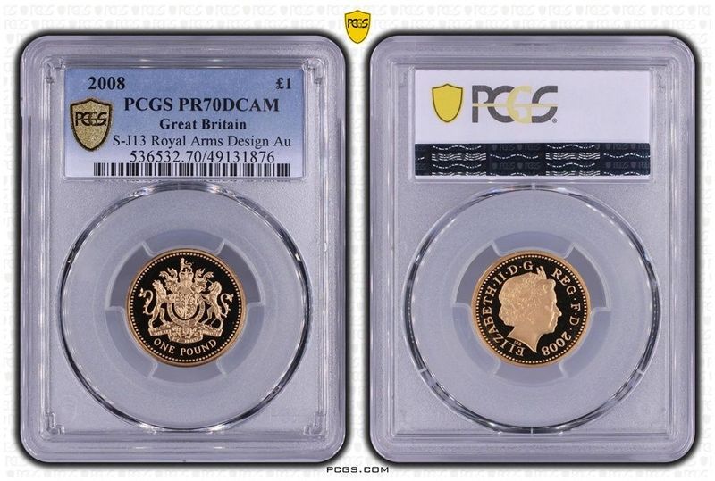 2008 Royal Arms £1 Gold Proof Coin PCGS PR70 DCAM