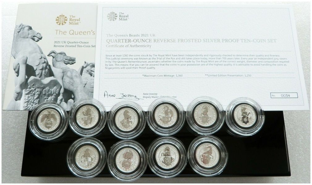 2021 Queens Beasts 50p Silver Proof 10 Coin Set Box Coa