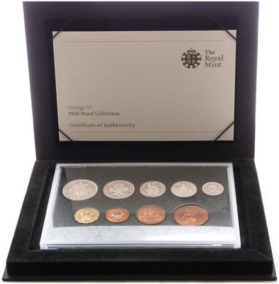 1950 George VI Mid-Century Proof 9 Coin Set Box Coa (Halfcrown to Farthing)