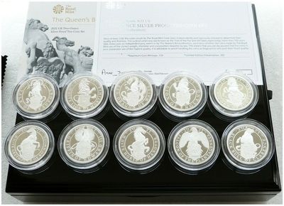 2021 Queens Beasts £5 Silver Proof 10 Coin Set Box Coa