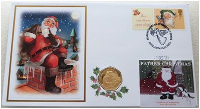 2021 British Indian Ocean Territory Father Christmas 50p Gold Proof Coin First Day Cover