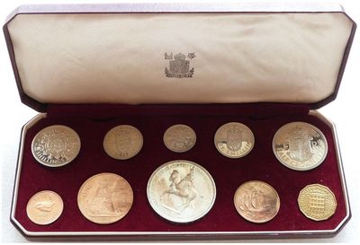 1953 Elizabeth II Coronation Proof 10 Coin Set Boxed - Crown to Farthing