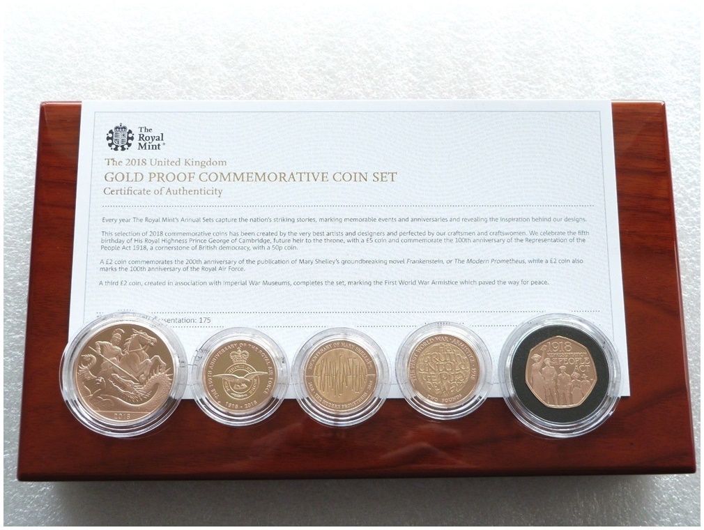 2018 United Kingdom Gold Proof 5 Coin Set Box Coa - Mintage 175