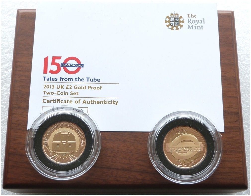 2013 London Underground £2 Gold Proof 2 Coin Set Box Coa - Mintage 111