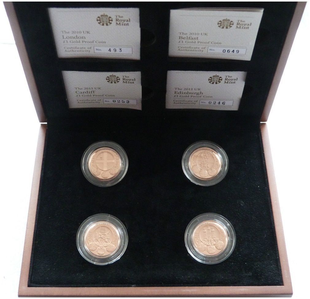 2011 - 2010 Capital Cities of the UK £1 Gold Proof 4 Coin Set Box Coa - Complete Collection