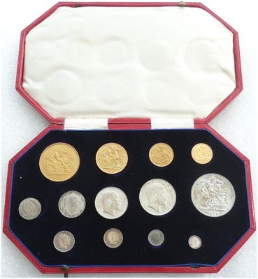 1902 Edward VII Coronation Matte Proof Sovereign 13 Coin Long Set Boxed