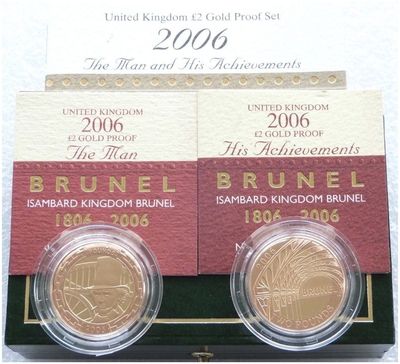 2006 Isambard Brunel £2 Gold Proof 2 Coin Set Box Coa 2006 Isambard Brunel £2 Gold Proof 2 Coin Set Box Coa