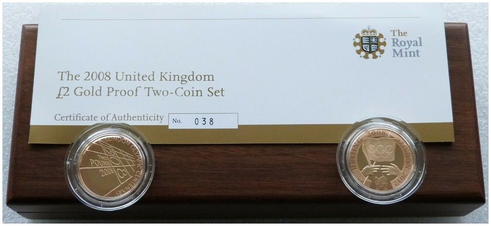 2008 Olympic Games Handover Centenary £2 Gold Proof 2 Coin Set Box Coa