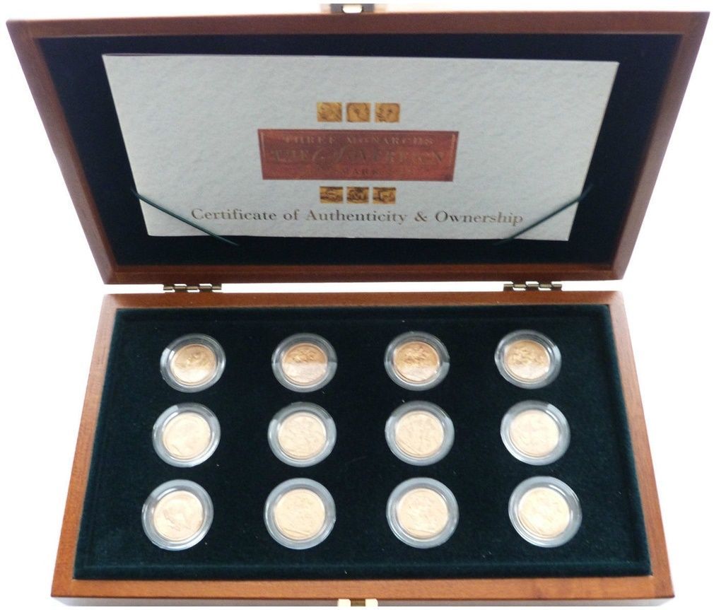 2004 Three Monarchs Mint Mark Full Sovereign Gold 12 Coin Set Box Coa