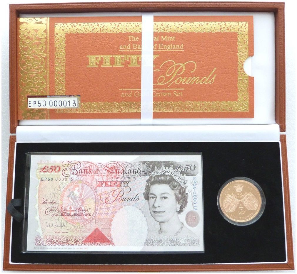 1997 Golden Wedding £5 Five Pound Gold Proof Coin £50 Banknote Set Box Coa