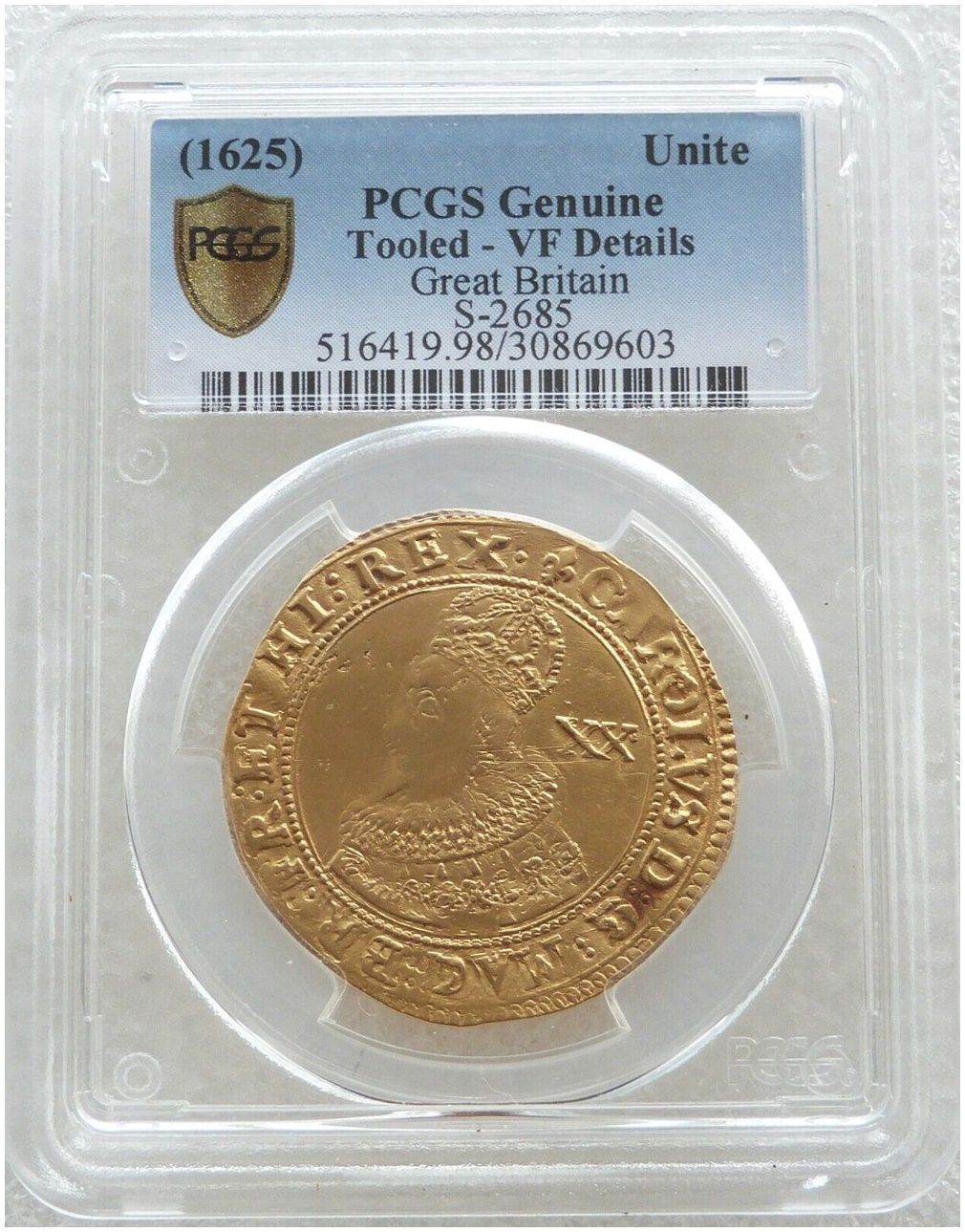 1625 Charles I First Bust Unite Gold Coin PCGS VF Details