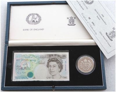 1990 Queen Mother 90th Birthday £5 Silver Proof Coin £5 Banknote A01 Set Box Coa