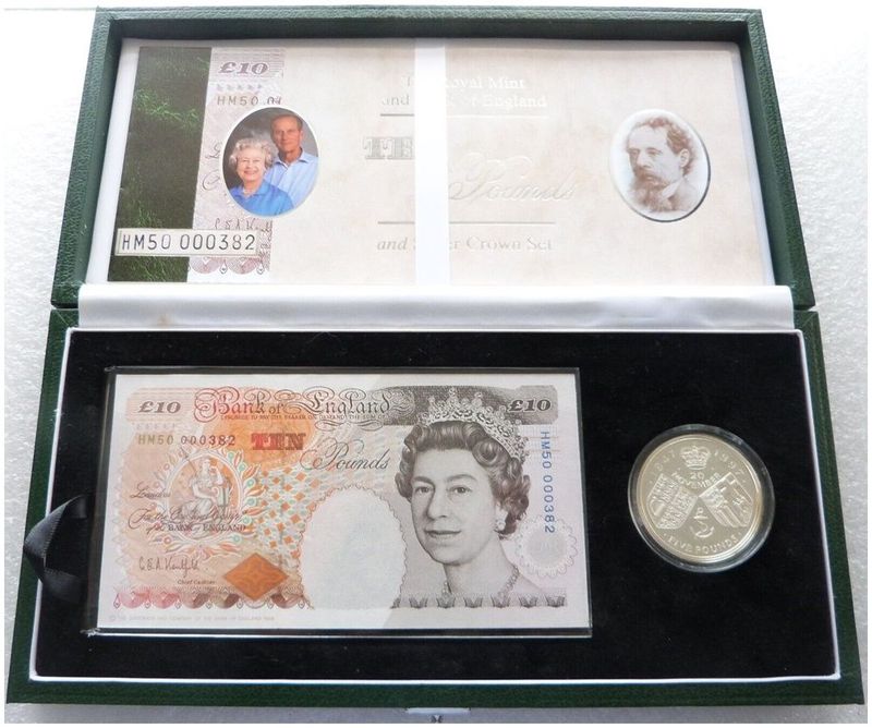 1997 Deluxe Golden Wedding £5 Silver Proof Coin £10 Banknote Set Box Coa