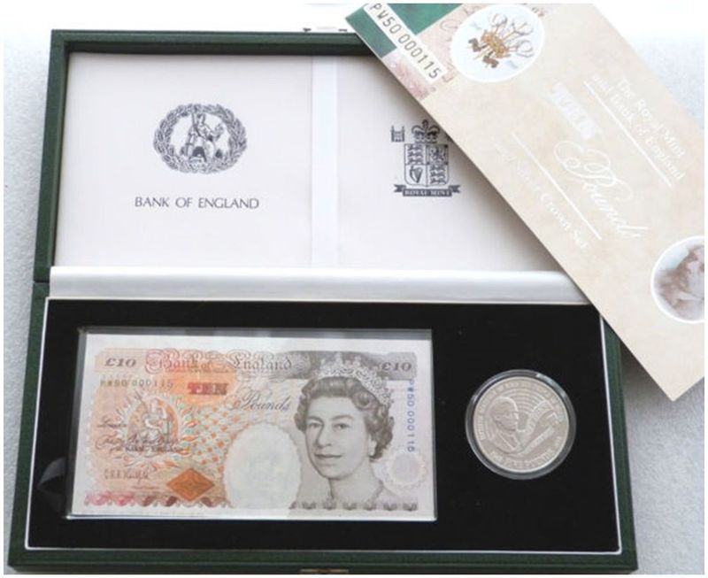 1998 Deluxe Prince Charles £5 Silver Proof Coin £10 Banknote Set