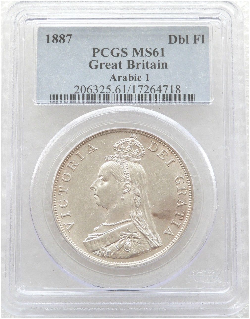 1887 Victoria Jubilee Head Double Florin Silver Coin Arabic I PCGS MS61