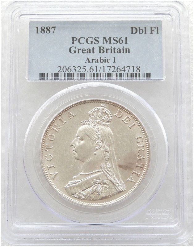 1887 Victoria Jubilee Head Double Florin Silver Coin Arabic I PCGS MS61
