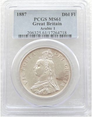 1887 Victoria Jubilee Head Double Florin Silver Coin Arabic I PCGS MS61