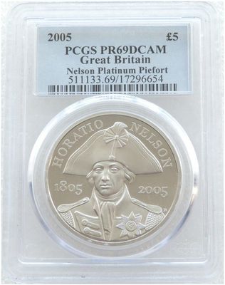 2005 Horatio Nelson Piedfort £5 Platinum Proof 3oz Coin PCGS PR69 DCAM