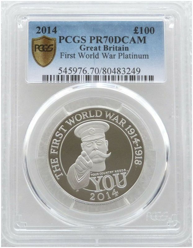 2014 First World War Outbreak Kitchener £100 Platinum Proof 1oz Coin PCGS PR70 DCAM - Mintage 325