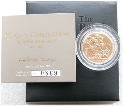 2013 Struck on the Day Queens Coronation Full Sovereign Gold Coin Box Coa