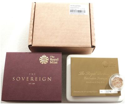 2015 Struck on the Day Prince George Second Birthday Full Sovereign Gold Coin Box Coa