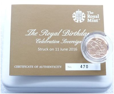 2016 Struck on the Day Queens 90th Birthday Full Sovereign Gold Coin Box Coa