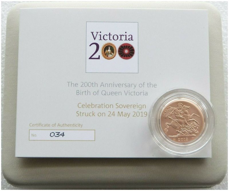 2019 Struck on the Day Birth of Queen Victoria Full Sovereign Gold Matte Coin Box Coa - Plain Edge