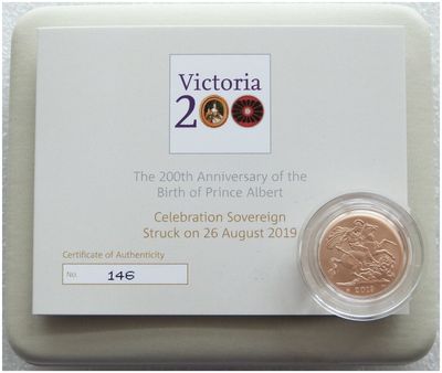 2019 Struck on the Day Birth of Prince Albert Full Sovereign Gold Matte Coin Box Coa - Plain Edge