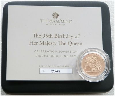 2021 Struck on the Day Queens 95th Birthday Full Sovereign Gold Matte Coin Box Coa