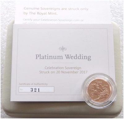 2017 Struck on the Day Platinum Wedding Full Sovereign Gold Coin Box Coa + Certify Code