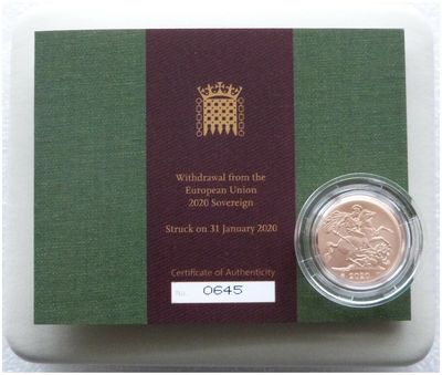 2020 Struck on the Day Withdrawal from the EU Brexit Full Sovereign Gold Matte Coin Box Coa