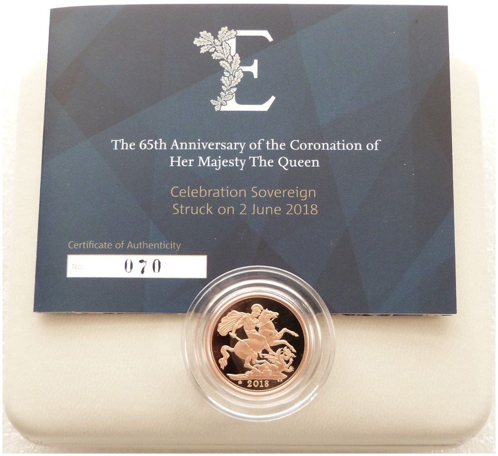 2018 Struck on the Day Sapphire Coronation Full Sovereign Gold Coin Box Coa - Plain Edge