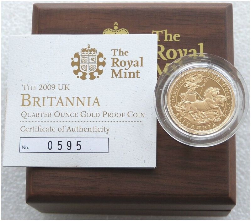 2009 Britannia £25 Gold Proof 1/4oz Coin Box Coa