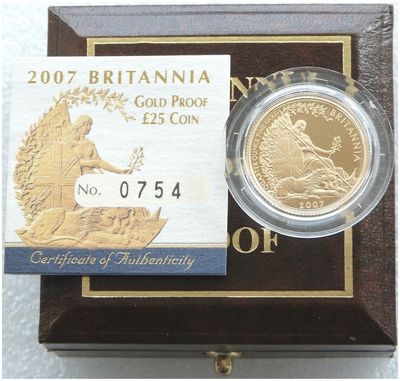 2007 Britannia £25 Gold Proof 1/4oz Coin Box Coa