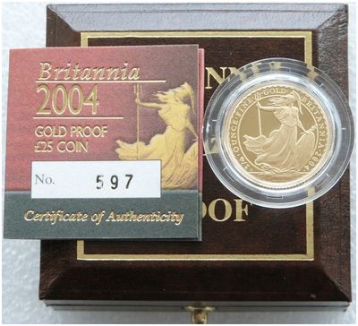 2004 Britannia £25 Gold Proof 1/4oz Coin Box Coa