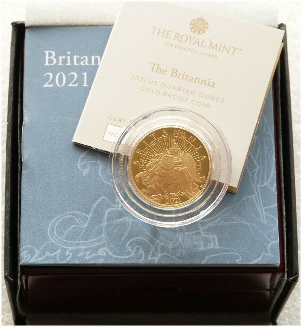 2021 Britannia £25 Gold Proof 1/4oz Coin Box Coa