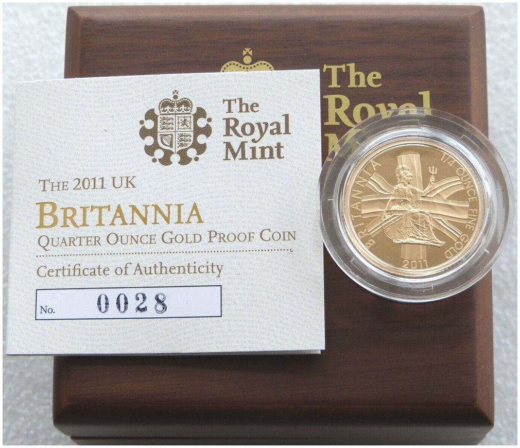 2011 Britannia £25 Gold Proof 1/4oz Coin Box Coa