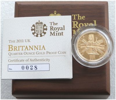 2011 Britannia £25 Gold Proof 1/4oz Coin Box Coa