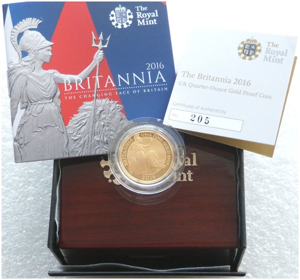 2016 Britannia £25 Gold Proof 1/4oz Coin Box Coa - Mintage 729