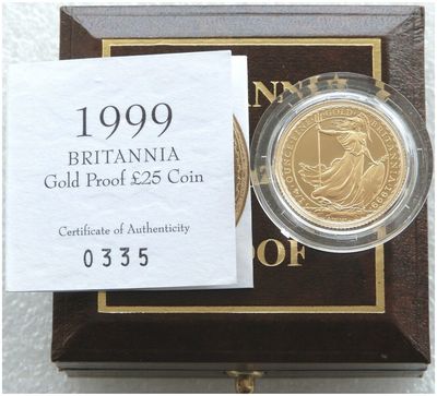 1999 Britannia £25 Gold Proof 1/4oz Coin Box Coa